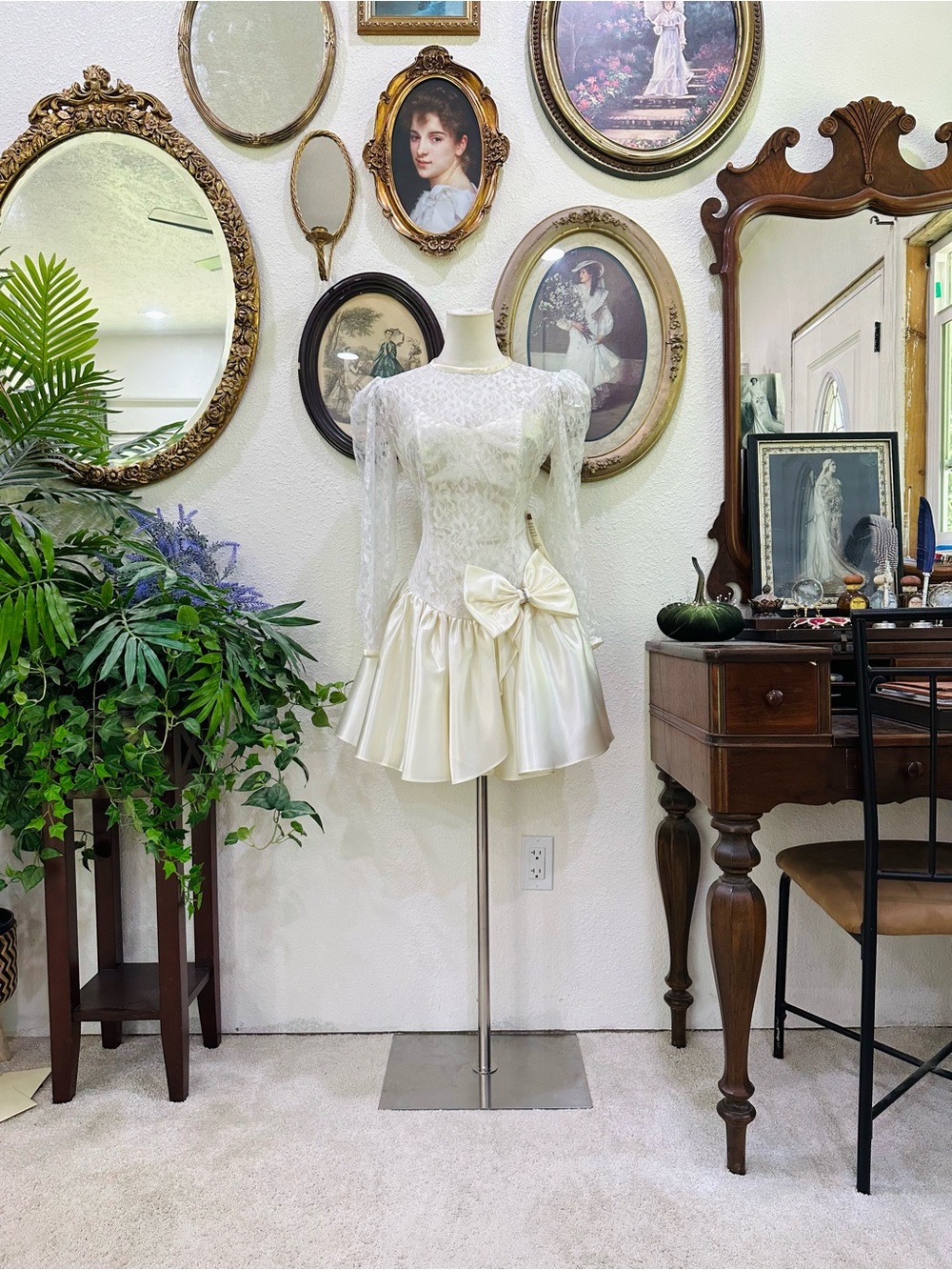 Steppin' Out Ivory Lace Long-Sleeve Mini Wedding Dress with Satin Bow